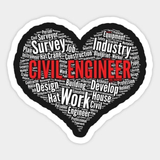 Civil Engineer Heart Shape Word Cloud Design Engineering print Sticker